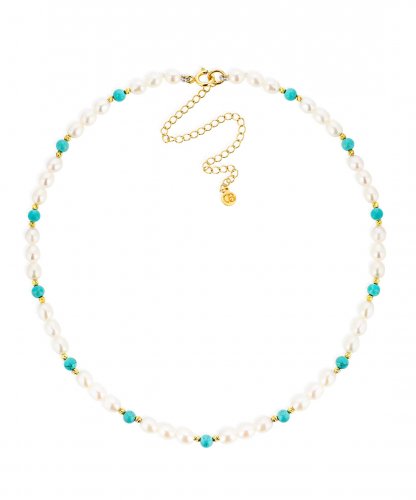 Claudia Bradby - Pearl and Turquoise Set, Yellow Gold Plated - Choker CBNL0339GP