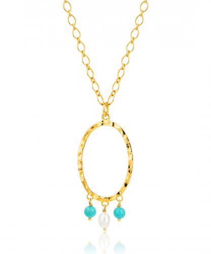 Claudia Bradby - Loop, Pearl and Turquoise Set, Yellow Gold Plated - Fringe Pendant CBNL0322GP