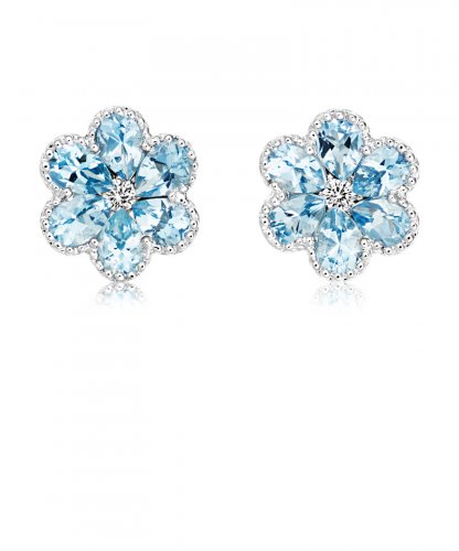 Guest and Philips - Aquamarine and Diamond Set, White Gold Flower Earrings - AX3082