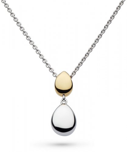 Kit Heath - Coast Pebble , Rhodium Plated - Yellow Gold Plated - Dbl Droplet Necklace, Size 18