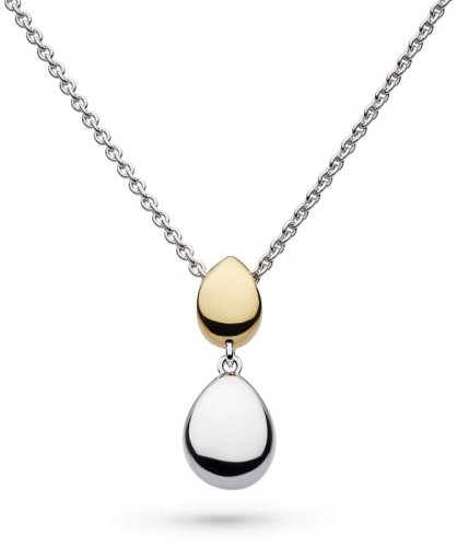 Kit Heath - Coast Pebble, Rhodium Plated - Yellow Gold Plated - Dble Droplet Necklace, Size 18