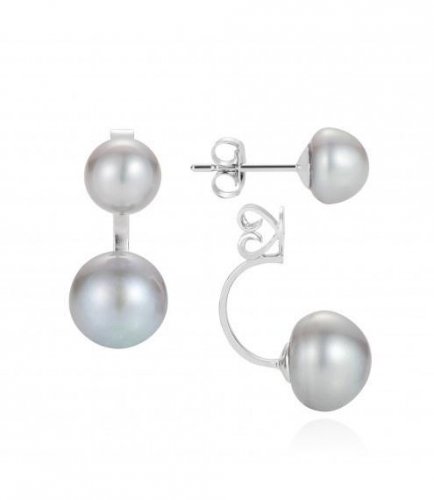 Claudia Bradby - Duo Earrings, Silver Pearl Set, Rhodium sterling Silver Earrings