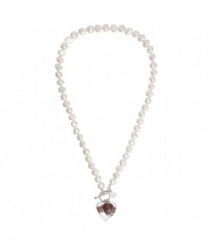 Claudia Bradby - Hebe, Pearl and Agate Set, Silver Heart Necklace, Size 47cm