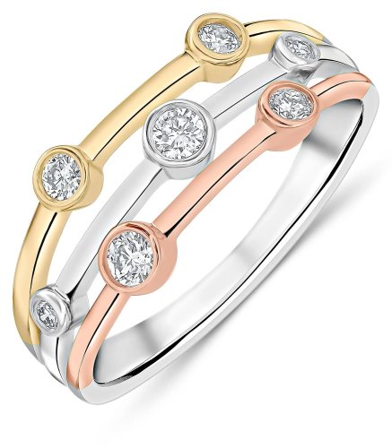 Guest and Philips - Diamond Set, White Gold - Yellow Gold - Rose Gold 9ct D 0.25ct 3 Row Bubble Ring, Size N 21-49-002