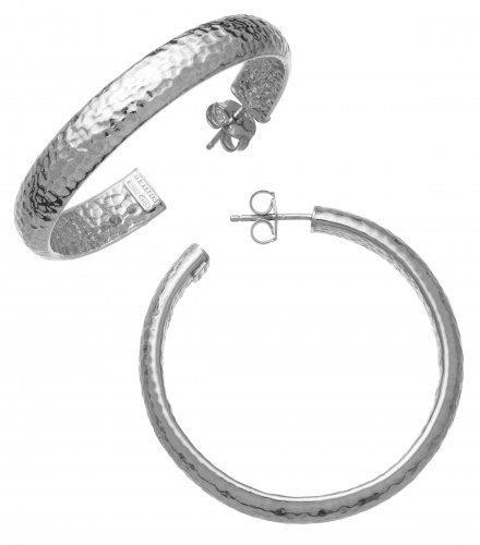 Giovanni Raspini - Moon Rock, Sterling Silver Big Hoop Earrings 10827