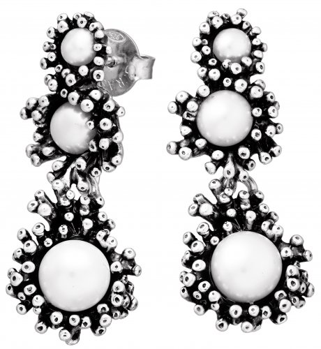 Giovanni Raspini - Anemone, Pearl Set, Sterling Silver - Drop Earrings 11265