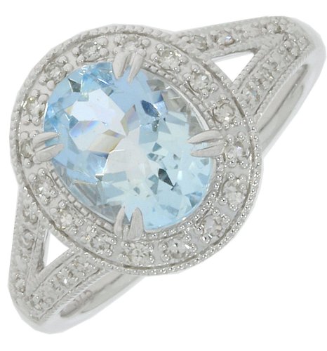 Guest and Philips - 9CT 0.16PTS DIAMOND, Aquamarine Set, White Gold - RING 09RIDG83688