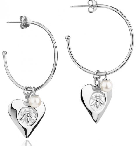 Claudia Bradby - Bee, Pearl and Turqu Set, Sterling Silver - Heart Hoop Earrings CBEH0096