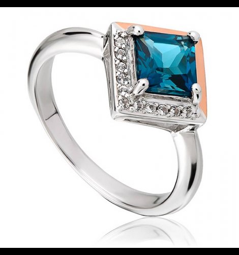 Clogau - Blue Topaz, White Topaz Set, Sterling Silver - Rose Gold - Kensington Love Story Ring, Size N - 3SVAR-N