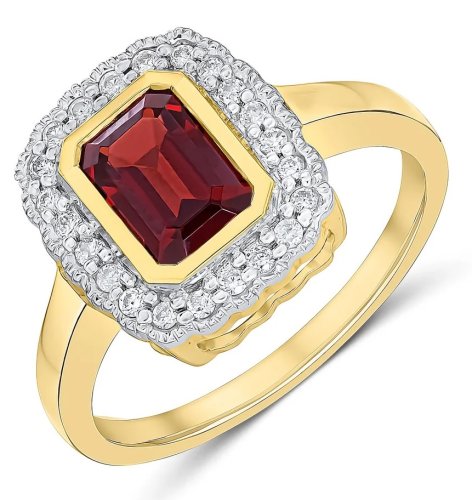 Guest and Philips - Garnet Set, Yellow Gold - 9ct Dia Cluster Ring, Size 7x5 22-73-028