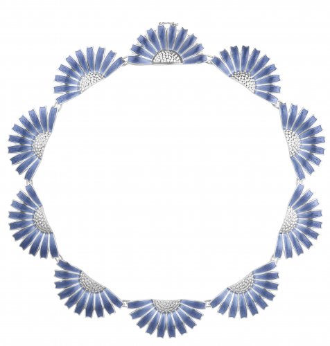 Georg Jensen - Daisy, Sterling Silver - Enamel - Half Flower Necklace, Size 44mm 2000155000ML
