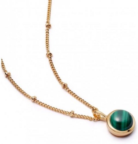 DAISY - MALACHITE, Yellow Gold Plated HEALING STONE NECKLACE HN1009-GP