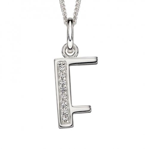 Gecko - LETTER F, Cubic Zirconia Set, Sterling Silver - NECKLACE P4728C
