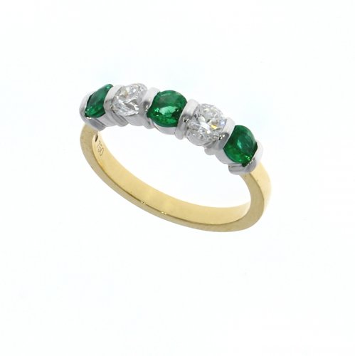 Guest and Philips - 18ct Yellow Gold, Emerald & Diamond 5 Stone Bar SetEternity Ring - 02-12-138