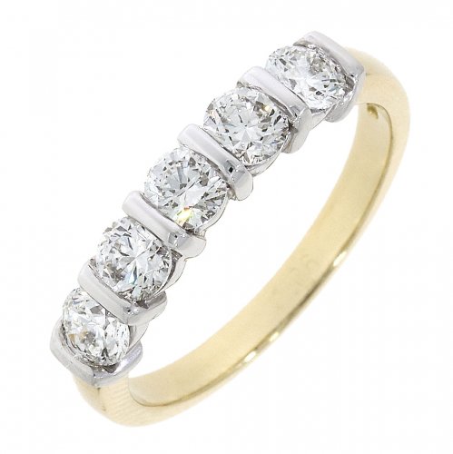 Guest and Philips - Diamond 1.03ct Set, Yellow Gold - White Gold - 18ct 5 Stone Bar HET Ring 13370G1