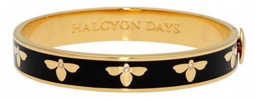 Halcyon Days - Bee Trellis, Enamel Hinged Bangle HBBEE0210G