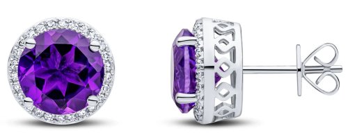 Guest and Philips - Amethyst Set, White Gold - 9ct Cluster Earrings 23-50-065