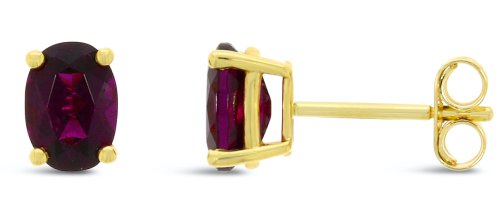 Guest and Philips - Garnet Set, Yellow Gold - 9ct 2st Rhod Gar Oval 7x5 4 Claw Stud Earrings 09EASH83871