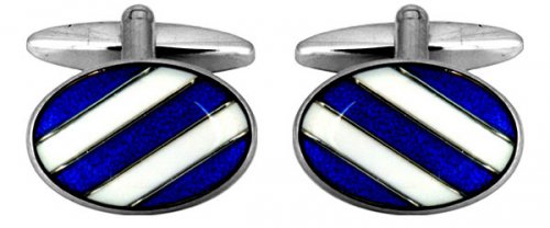 Dalaco - Stainless Steel Blue /White Diagonal Stripe Cufflinks 90-1516