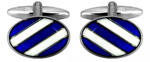 Dalaco - Stainless Steel Blue /White Diagonal Stripe Cufflinks 90-1516