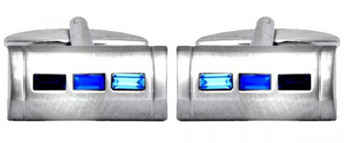 Dalaco - Rhodium Plated 3 Blue Crystal Rectangle Cufflinks