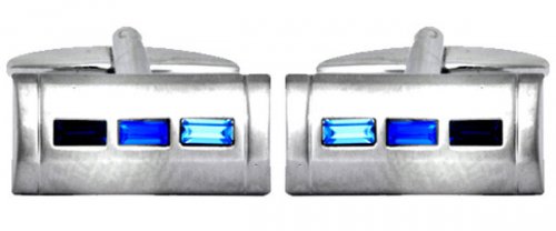 Dalaco - Rhodium Plated 3 Blue Crystal Rectangle Cufflinks