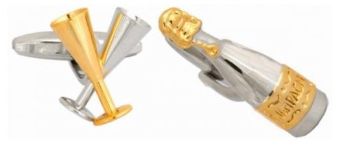 Dalaco - Champagne Bottle & Glass, Rhodium Plated Cufflinks 90-1215