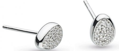 Kit Heath - Coast Pebble Clisten , Cubic Zirconia Set, Rhodium Plated - Sterling Silver - Pave Stud Earrings 30188CZ