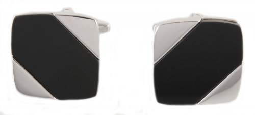 Dalaco - Diagonal, Onyx Set, Rhodium Plated - Cufflinks 90-1057