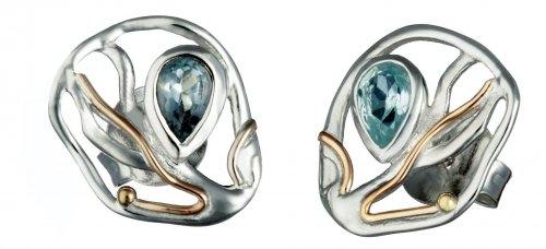 Banyan - B Topaz Set, Sterling Silver - Yellow Gold Plated - Stud Earrings EA1321