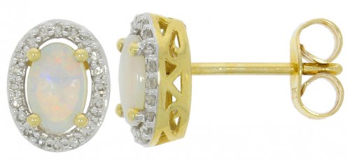 Guest and Philips - 12pt 40st Dia & 2st Opal Set, Yellow Gold - White Gold - 9ct OPM Stud Earrings, Size 6x4mm 09EASG85914