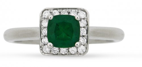 Guest and Philips - Emerald0.47 Diamond 0.13ct Set, White Gold - - 18ct Cluster Ring, Size N