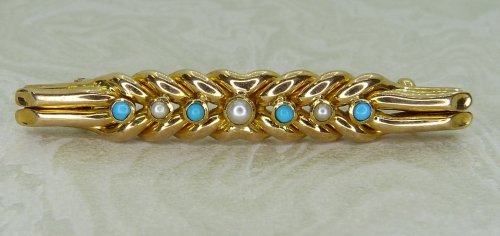 Antique Guest and Philips - Turquoise Set, Yellow Gold - Bar Brooch BR657