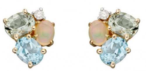 Gecko - Opal, Blue Topaz Green Amethyst Set, Yellow Gold - 9ct Cluster Earring GE2369