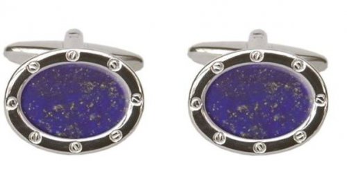 Dalaco - Lapis Set, Stainless Steel - Rhodium Plated - Blue Lapis Port Hole Cuff Links 90-0209