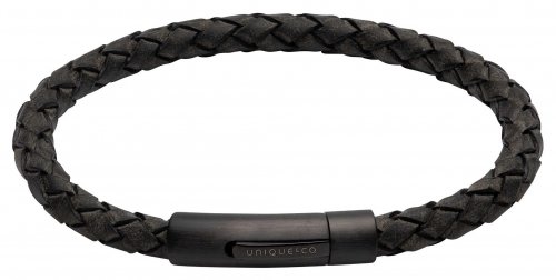 Unique - Leather - Stainless Steel - Plaited Bracelet, Size 21cm - B438ABL