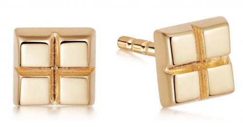 Daisy - Cube, Yellow Gold Plated Stud Earrings ST05-GP