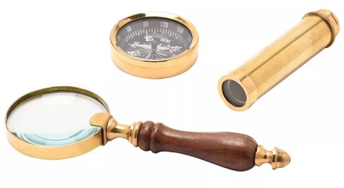 Guest and Philips - Brass Telescope Compass Magnifier Set HM2435