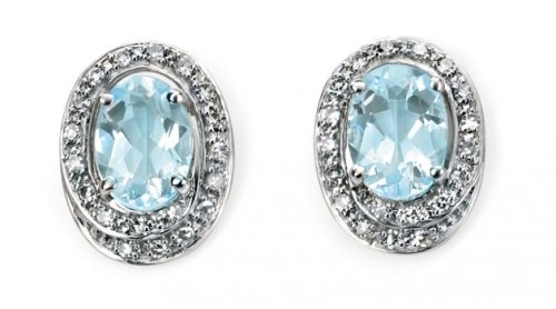 Gecko - 9ct, Diamond and Aquamarine Set, White Gold - Stud Earrings GE658T