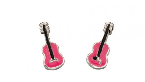 Gecko - Beginnings, Silver Pink Guitar Earrings
