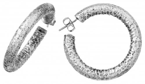 Giovanni Raspini - Rock , Sterling Silver Med Hoop Earrings 10242