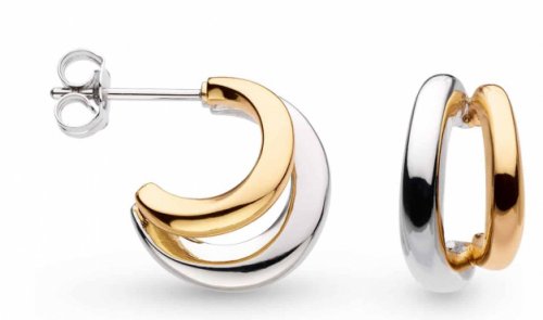 Kit Heath - Rhodium Plated Bevel Cirque Link Golden Double Semi Hoop Stud Earrings 61886GRP