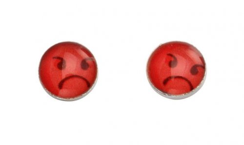 Gecko - Beginnings, Silver Red Angry Emoji Earrings