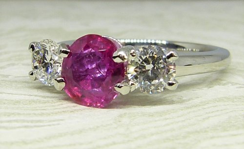 Antique Guest and Philips - 1.25ct Ruby Set, Platinum - Three Stone Ring - R3007