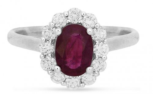 Guest and Philips - Diamond 0.43 Ruby0.83ct Set, White Gold - - 18ct Cluster Ring, Size L