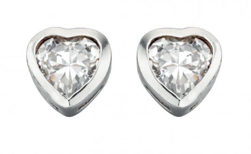 Gecko - Cubic Zirconia Set, Sterling Silver - Heart Stud Earrings E2921C
