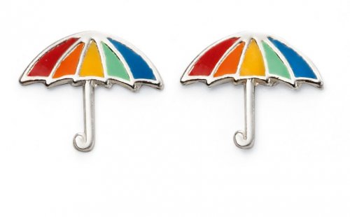 Gecko - Beginnings, Enamel Silver Rainbow Umbrella Earrings - A2024