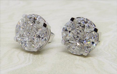 Antique Guest and Philips - Diamond Set, White Gold - Eight Stone Cluster Stud Earrings - E545