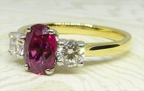 Antique Guest and Philips - Yellow Gold - White Gold and Ruby - Three Stone Ring - R3254