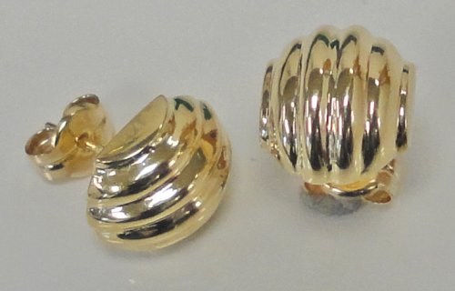 Guest and Philips - Yellow Gold - Ribbed Domed Stud Earrings, Size 11mm GE7414-Y